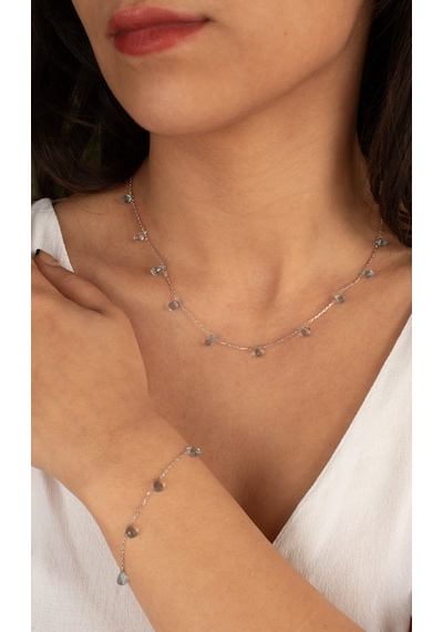 Doğan Diamond 925 Ayar Gümüş Doğal Mavi Topaz Taşlı Kadın Kolye Takı Seti-kuvars Gümüş