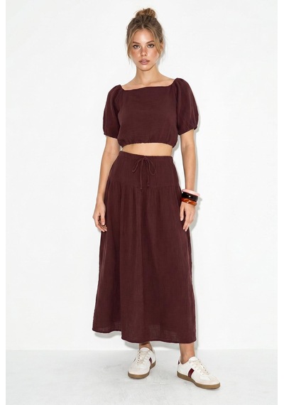 Shade Kadın Balon Kollu Crop Bluz Bağlama Detaylı Pamuklu Müslin Etek Takım Yc2728 60286287 - Mürdüm Shade Kadın Balon Kollu Crop Bluz Bağlama Detaylı Pamuklu Müslin Etek Takım Yc2728 60286287 - Mürdüm