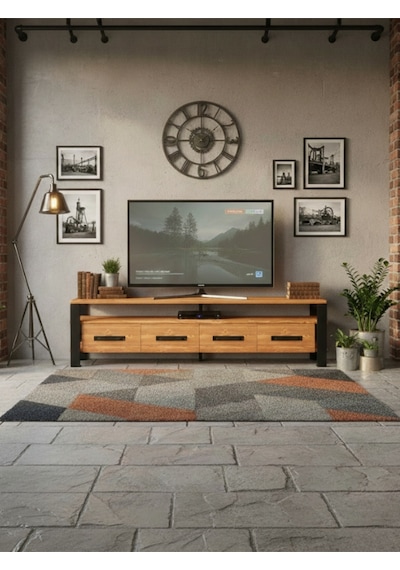 Raweyn Sea Doğal Ahşap Çekmeceli Tv Ünitesi - 190cm Açık Ceviz