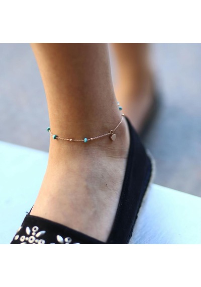 Firuze Taşlı Kalp Halhal Çok Renkli