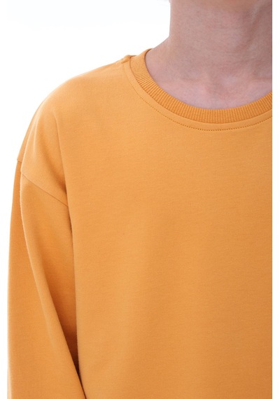 Zuzunga Oversize Unisex Basic Düz Turuncu Renk %100 Pamuk Sweatshirt 2-11 Yaş Turuncu