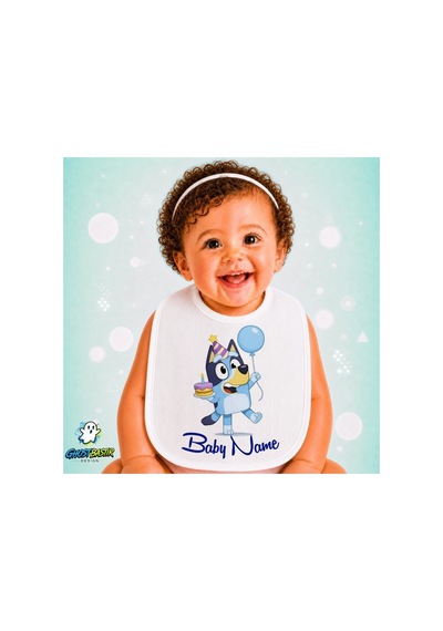 Kişiye Özel Bluey Keten Bebek Mama Önlüğü Yumuşak - Emici - Yıkanabilir - Özel Tasarım P074 Çok Renkli