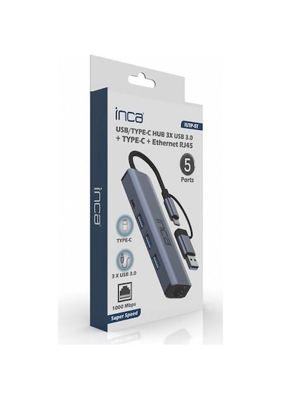 Inca Iutp-5t Gigabit Usb Çoklayıcı Usb 3.0,typec Ethernet