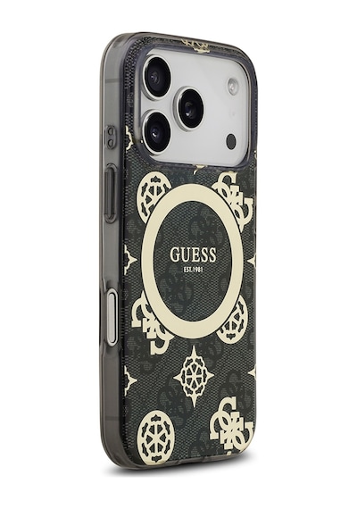 Apple Uyumlu iPhone 17 Pro Kılıf Guess Lisanslı M-safeli Iml Peony Ve 4g Desenli Klasik Logolu Kapak Siyah Siyah
