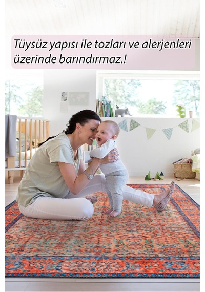 Foldy Vintage Desenli Dokuma Taban Dekoratif Renkli Halı Fl 53 Renkli 9