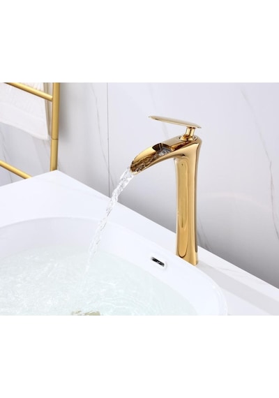 İsaoğlu Yapı Şelale Lavabo Bataryası Gold Çanak Lavabo Bataryası Şelale Akışlı Altın Lavabo Musluk Banyo Batarya Gold