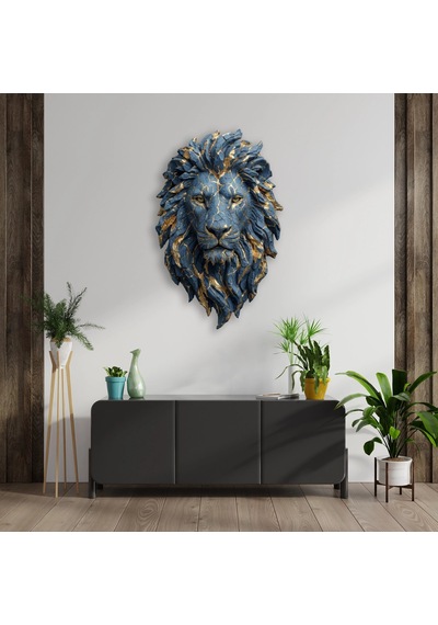 Aslan Başı Mavi-altın - Metal Tablo - Dec0125 51 X 80 Cm Çok Renkli