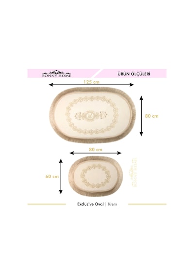 Exclusive Oval Krem 2'li Dantelli Ve Saçaklı Banyo Paspası Püskül Krem
