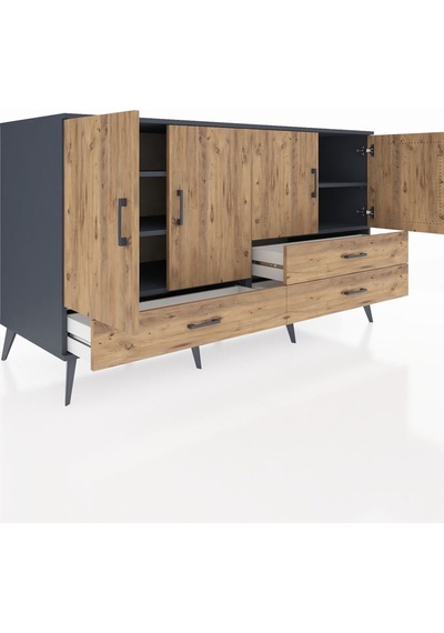 Kronos Konsol 5 Raflı 3 Çekmeceli 4 Kapaklı 176x59x99 Antrasit-ça Antrasit-çam