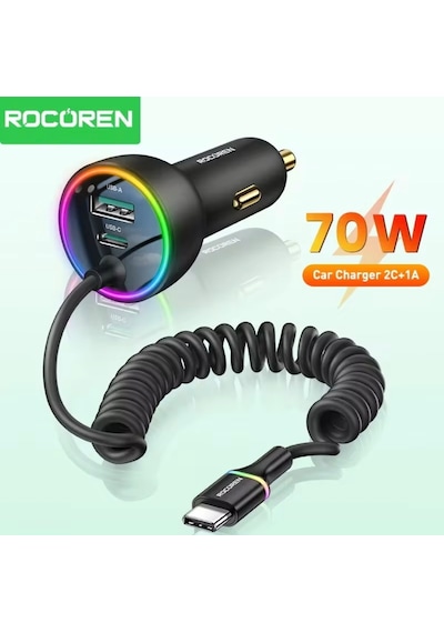 70w Yaylı Şarj Kablolu 3 Girişli Type-c Ve Usb Hızlı Ce Lisanslı