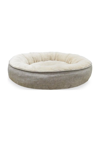Bunny Kedi Ve Köpek Yatağı Bej 85x85x15 Cm Büyük, Donut Şekli, Yükseltilmiş Kenar, Ultra Yumuşak Peluş, Gergin