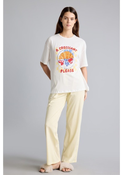 Defacto Baskılı Kısa Kollu Regular Fit 2li Pijama Takımı I8336ax26auyl83 Sarı-yl83