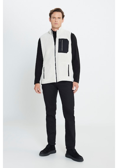 AC&Co / Altınyıldız Classics Erkek Bej Standart Fit Normal Kesim Dik Yaka Polar Yelek Bej