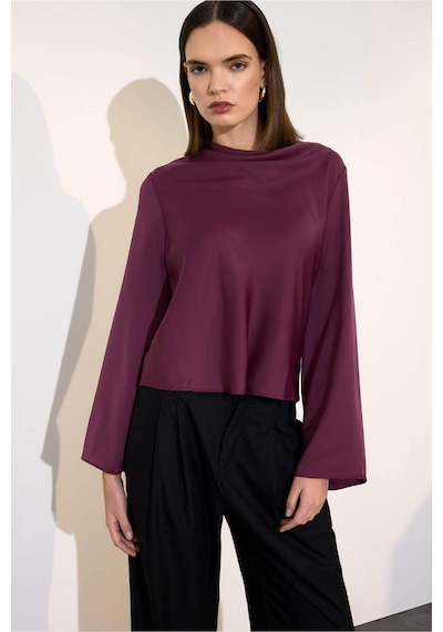 Defacto Regular Fit Degaje Yaka Saten Uzun Kollu Bluz H0064ax26spbr306 Bordo-br306