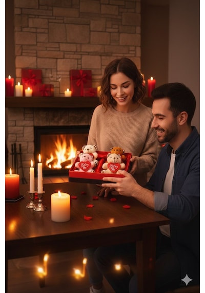 Sevgililer Günü Hediye Kutusu 4 Adet I Love You Temalı Peluş Ayıcıklı Romantik Hediye Seti Kutusu Ayı