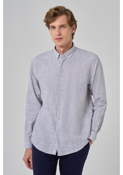 Morven Erkek Gri Pamuk Trend Çizgili Dynamic Fit Düğmeli Yaka Gömlek 26ms004004100 Gri