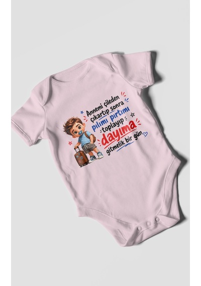 Morivokids Anneye Ve Dayıya Özel Kısa Kollu Bebek Body %100 Pamuk Bebe Pembe