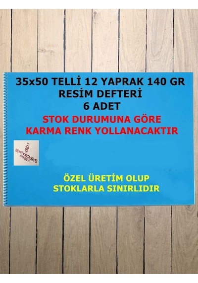 6 Adet 35x50 12 Yaprak 140 Gr Plastik Kapak Telli Resim Defteri 12 Yaprak