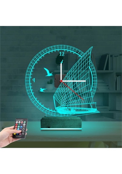 Luvivia Gemici Kaptan Denizci Yelkenli V1 Saatli 3d Lamba - Masa Gece Lambası Şeffaf