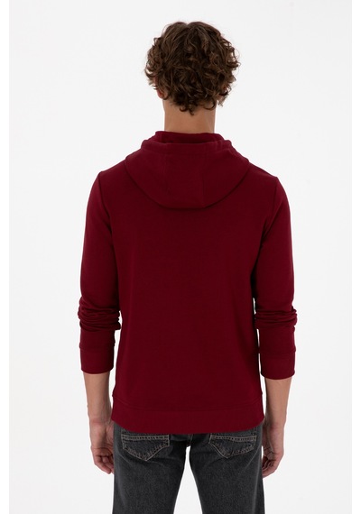 U.S. Polo Assn. Erkek Regular Fit Kapüşonlu Bordo Basic Sweatshirt 50315663-VR014