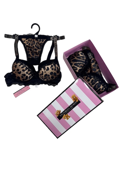 Victoria's Secret Leopar Desenli Pusch Up Set Alt Üst Dolgulu Sütyen Ve Külot Takım 2"liset