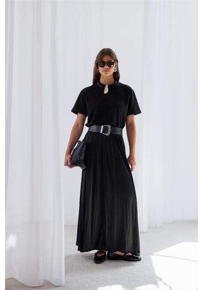 Mizalle Basic Düz Suprem Siyah T-shirt