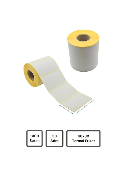 Termal Etiket 30 Adet Rulo Barkod Etiket 40x80 Mm 1000 Sarım 1