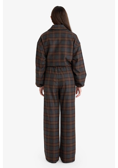 Defacto Wide Leg Çift Cepli Normal Bel Düz Paça Kareli Pantolon G8259ax25wnbn267 Kahve-bn267