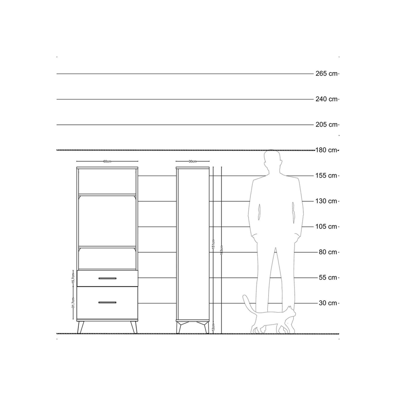Arges Dolap 3 Raflı 2 Çekmeceli 60x30x163 Çam-antrasit Çam