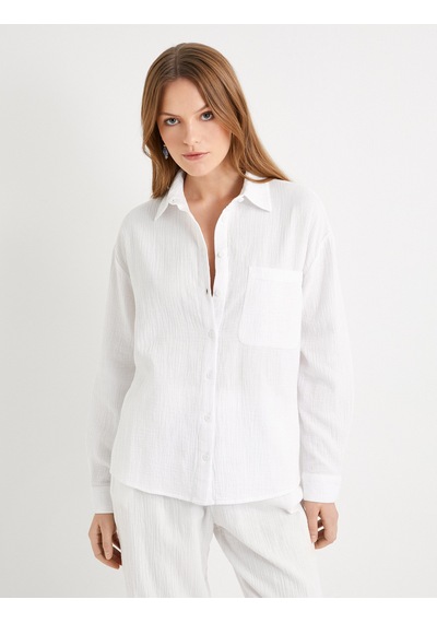 Koton Müslin Oversize Gömlek Uzun Kollu Cep Detaylı Düğmeli Beyaz 4sak60114pw Beyaz Koton Müslin Oversize Gömlek Uzun Kollu Cep Detaylı Düğmeli Beyaz 4sak60114pw Beyaz