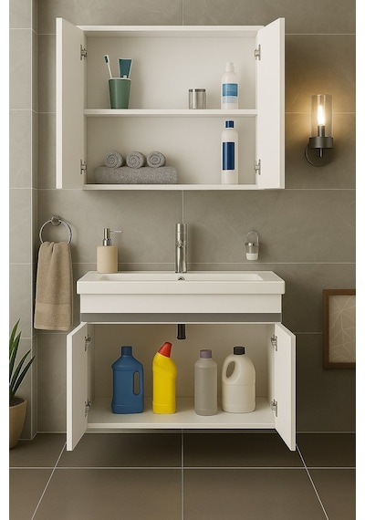 DMZ Home Concept Arista 80 Cm Beyaz Mdf, Seramik Lavabolu, Banyo Dolabı Takımı DMZ Home Concept Arista 80 Cm Beyaz Mdf, Seramik Lavabolu, Banyo Dolabı Takımı