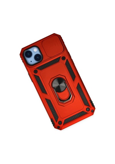İphone 14 Plus Kılıf Pars Lens Yüzüklü Silikon - Kırmızı
