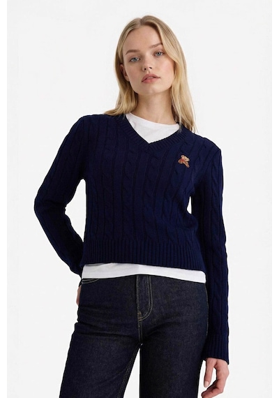 Defacto Slim Fit V Yaka Kazak G6850ax26spnv131 Lacivert-nv131