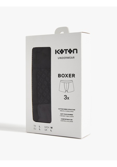 Koton Pamuklu Regular Fit 3'lü Boxer Seti Antrasit Desenli 6wlm90019mk Antrasit Desenli