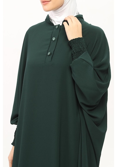 Altobeh Sultanbaş Nikaplı Çarşaf Cilbab Khimar Abaya Kolu Lastikli Hakim Yaka Peçeli Ferace Medine İpek Zümrüt Yeşili 1412-106-s-m Zümrüt