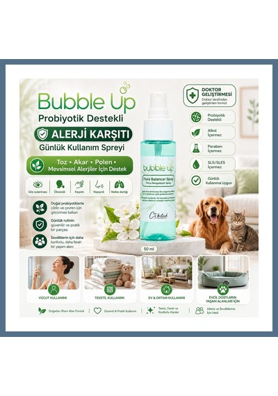 Buradabulabilirsin Bubble Up Probiyotik Destekli Kedi Köpek Yatak Minder Ve Kafes Spreyi 50 Ml Bbz