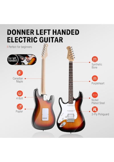 Donner Dst-100sl Solak Elektro Gitar Seti Sunburst
