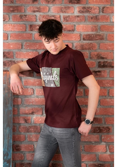 Fbı Jeans Desenli Slimfit Pamuklu Erkek T-shirt Bordo