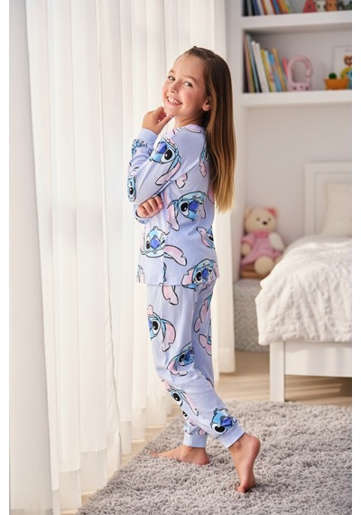 %100 Pamuk Mavi Çizgi Filmli Kız Çocuk Pijama Takımı Mavi