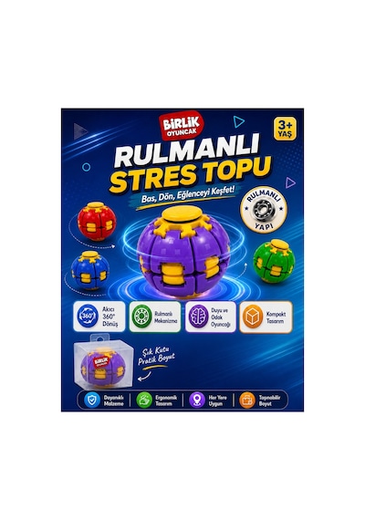 Stres Topu Press & Spin Basınca Dönen Fidget Spinner Oyuncak 3+ Yaş