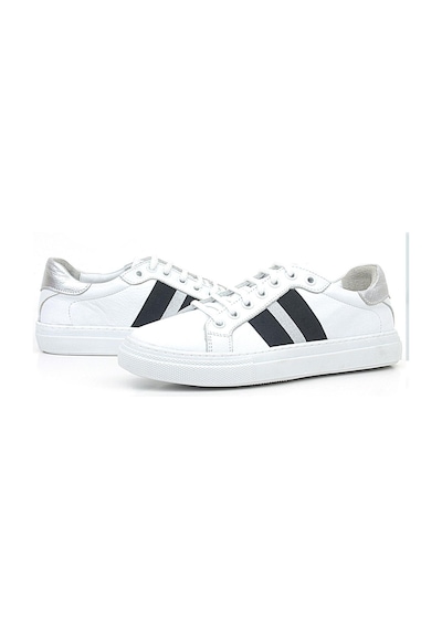 Hakiki Deri Beyaz Siyah Desenli Kadın Sneaker Ayakkabı Beyaz Hakiki Deri Beyaz Siyah Desenli Kadın Sneaker Ayakkabı Beyaz