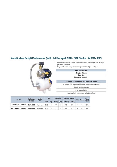 Etna Grandfar Auto Jets 100-50 Pas. Hidrofor 4 Kat-4daire 50 Litre
