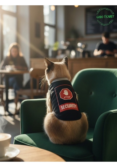 Siyah Stop Security Güvenlik Baskılı Kedi Ve Köpek Kıyafeti Tişörtü Elbisesi Medium/m/beden 2