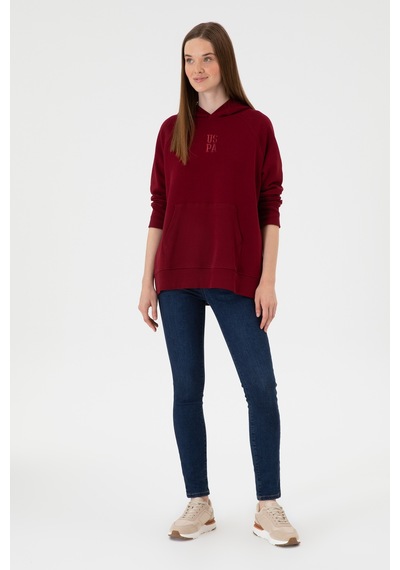 U.S. Polo Assn. Kadın Bordo Yırtmaçlı Kapüşonlu Sweatshırt 50313611-VR014
