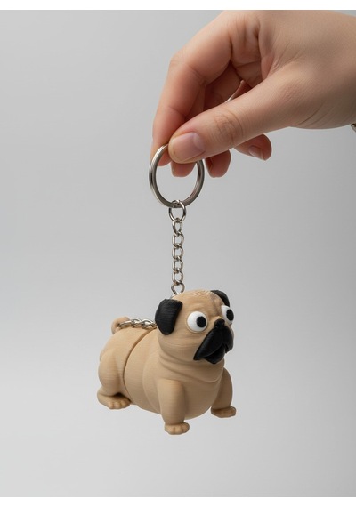 Sevimli Pug Köpek Figürlü Hareketli Anahtarlık