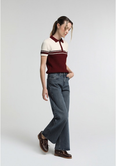 Colin's Colins Slim Fit Polo Yaka Çizgili Kadın Bordo Kısa Kol Kazak Cl1081963 Q1.v1 Bur Burgundy