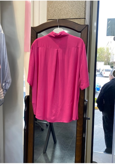 Pera Moda Kısa Kollu Salaş Viskon Gömlek Fuşya