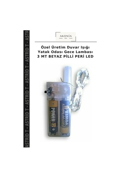 Özel Üretim Duvar Işığı Yatak Odası Gece Lambası 3 Mt Beyaz Pilli Peri Led