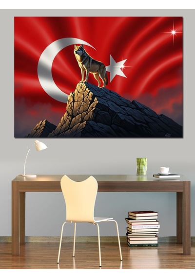 Ahşap Tablo Ay Yıldızlı Kurt Dağ Zirvesi