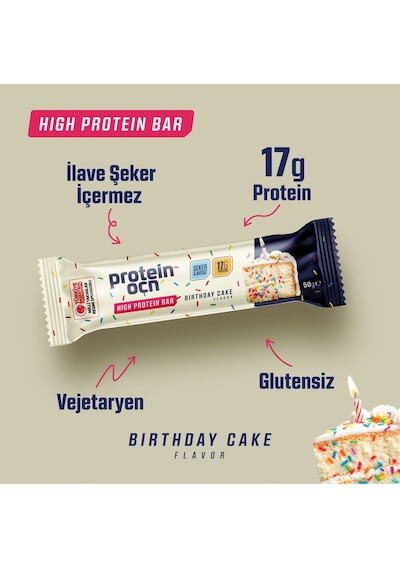 Protein Bar - Birthday Cake Aromalı - 50g X 12 Adet
